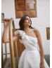 One Shoulder Ivory Satin Slit Timeless Wedding Dress